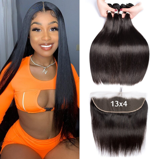 Brazilian Hair Weave 13x4 Lace Frontal Closure With Bundles 30 Inch