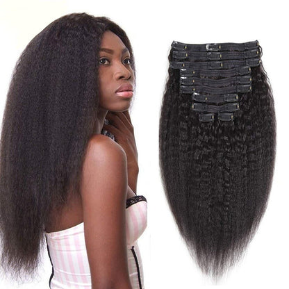 Clip-In Human Hair Extensions Made of Brazilian Remy Kinky Straight Hair
