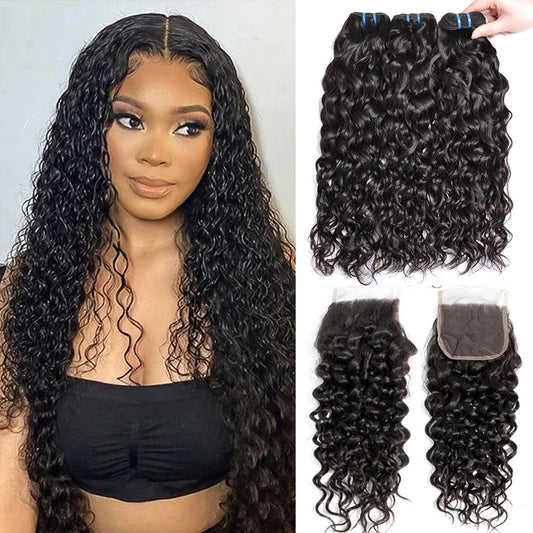 Water Wave Bundles With Closure HD Transparent Lace Frontal