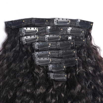 Clip-In Human Hair Extensions Made of Brazilian Remy Kinky Straight Hair