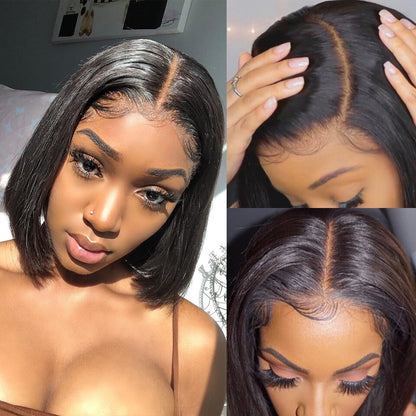 Straight Lace Front Human Hair Wigs with a Short Bob