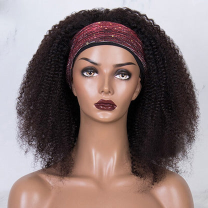 Afro Kinky Curly Human Hair Headband Wig