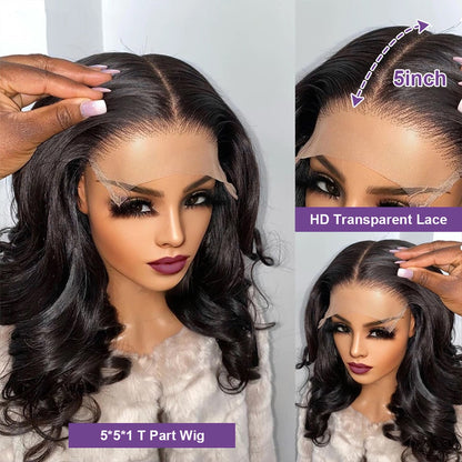 Natural Color Lace Closure Wigs For Women HD Transparent Body Wave