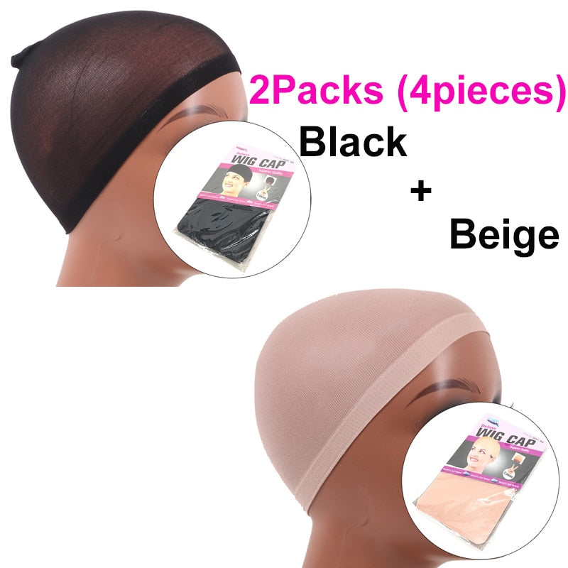 Women 4 Pieces Black Light Brown Stocking Wig Caps