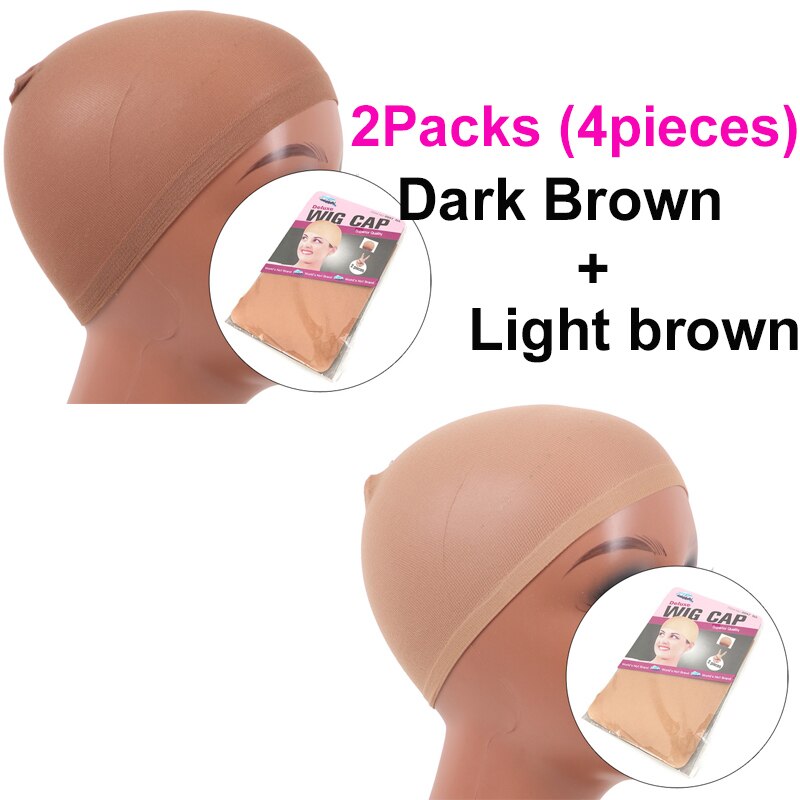Women 4 Pieces Black Light Brown Stocking Wig Caps