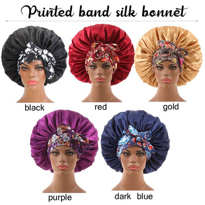 Silk Night Cap Bonnet With Headband Silk Scarf Sleep Hat Large