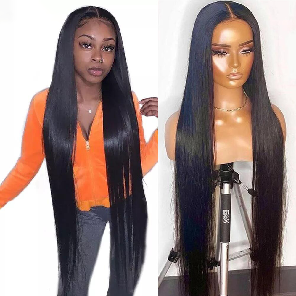 Women Straight Lace Front Wig With Human Hair Deep Parting Inches Long