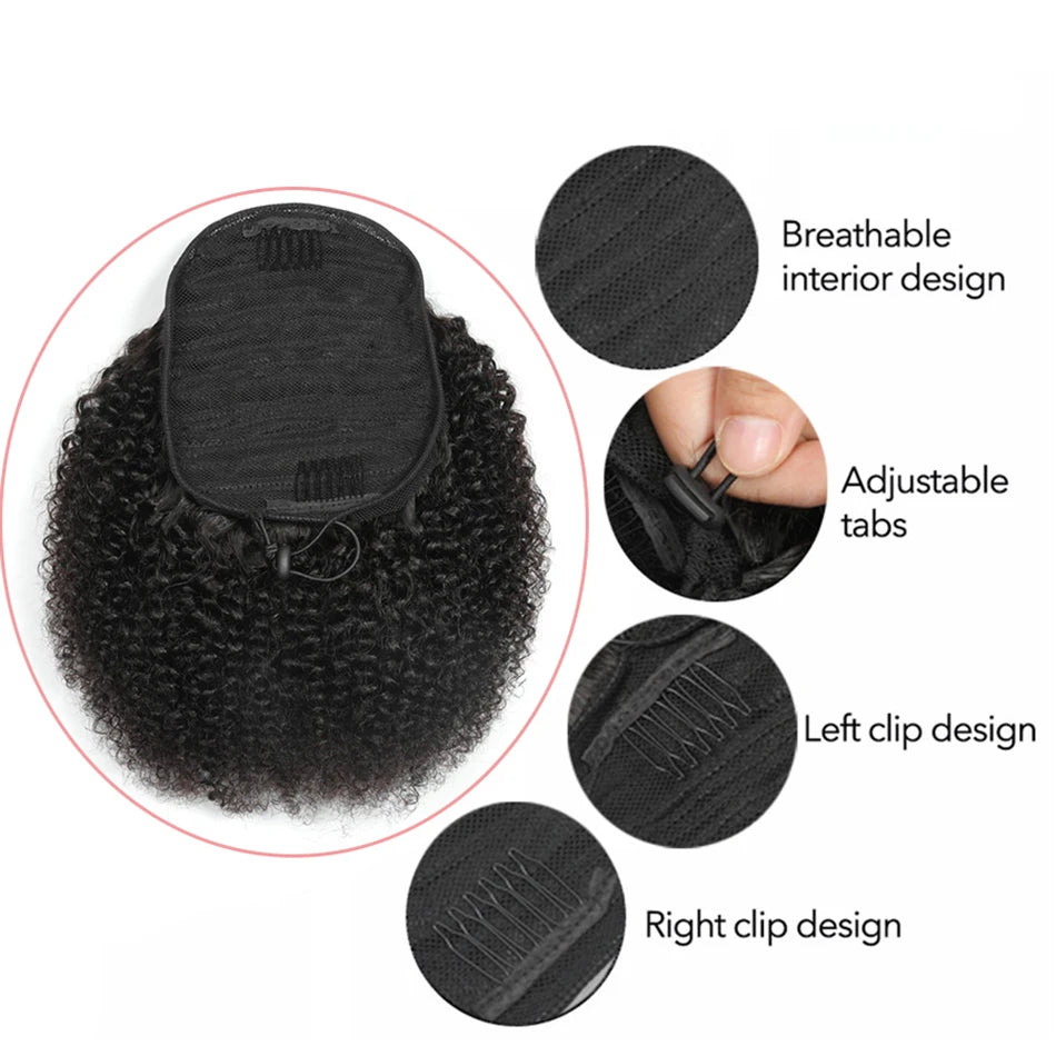 Afro Kinky Curly Drawstring Ponytail Extensions Remy