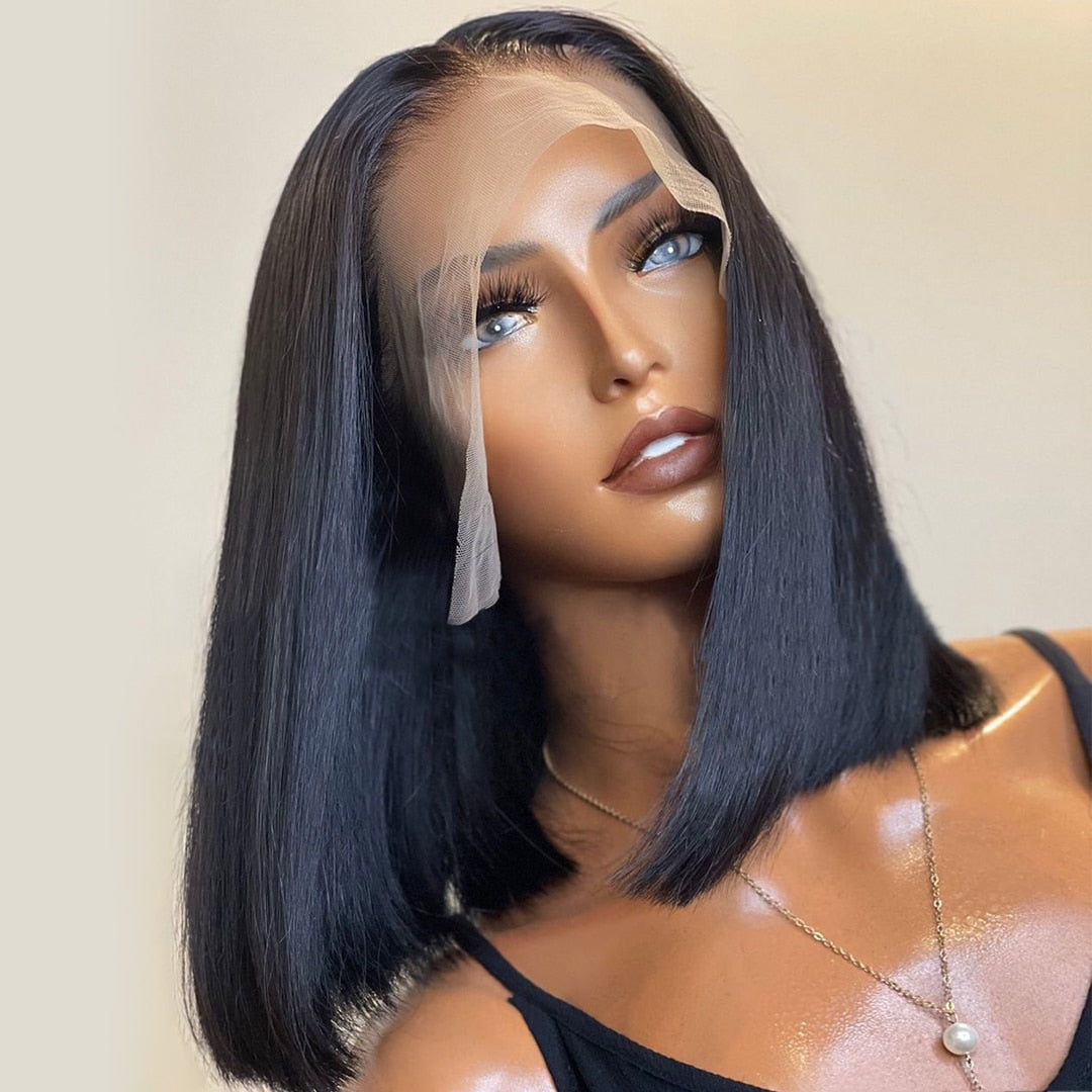 Straight Lace Front Human Hair Wigs with a Short Bob